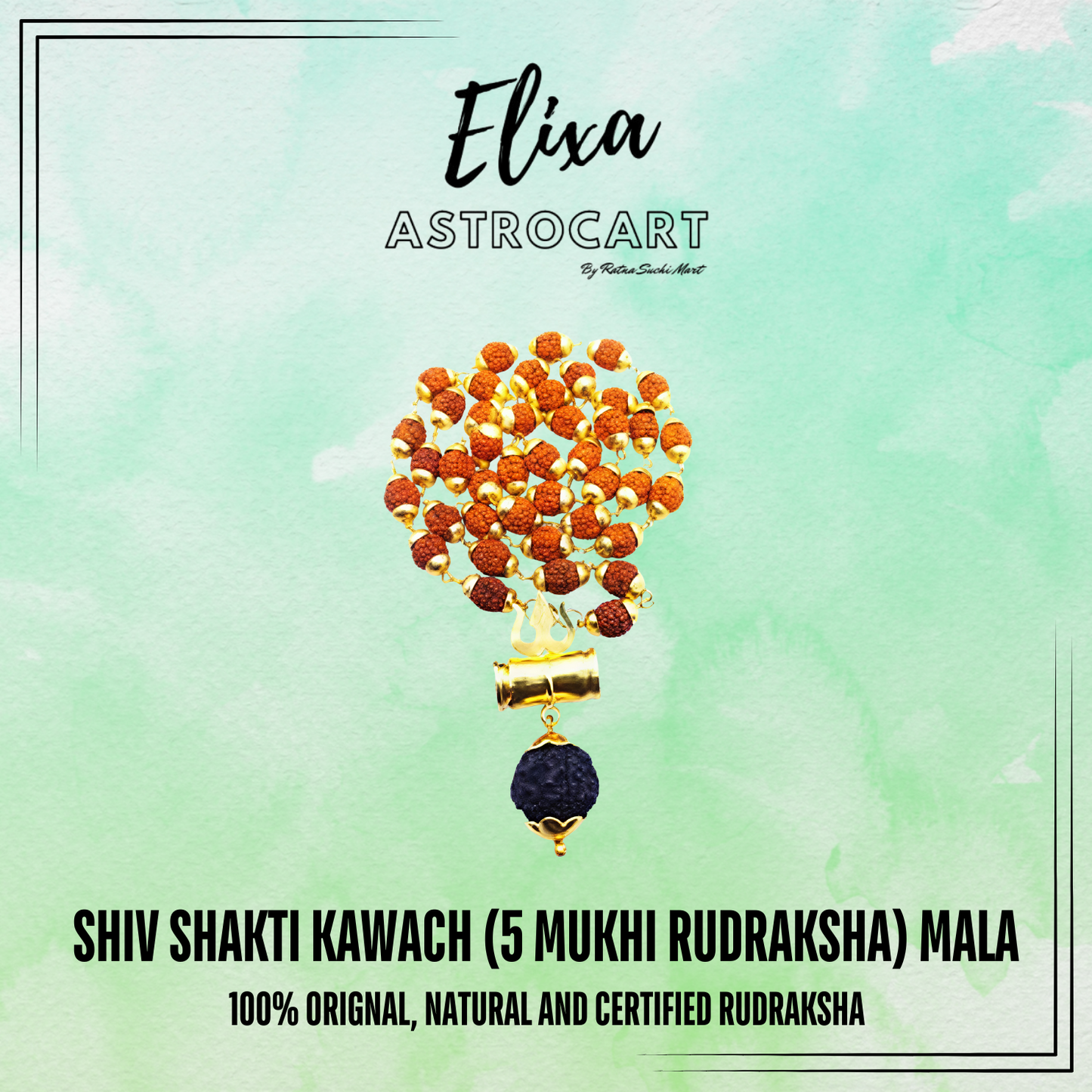 Shiv Shakti Kawach (5 Mukhi Rudraksha) Mala [Certified | Abhimantrit - Energized | 100% Original and Natural]