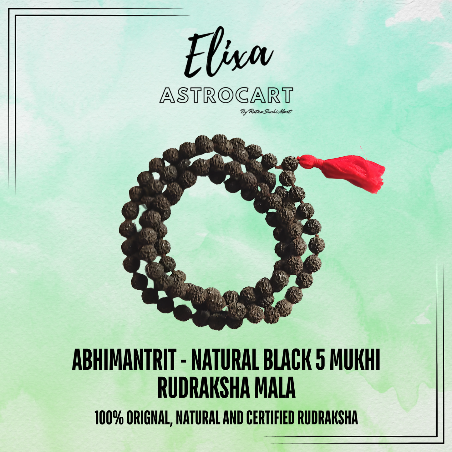 Black 5 Mukhi Rudraksha Mala [Certified | Abhimantrit - Energized | 100% Original and Natural]