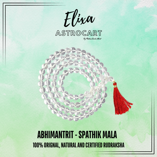 Clear Quartz(Spathik) Mala [Certified | Abhimantrit - Energized | 100% Original and Natural]