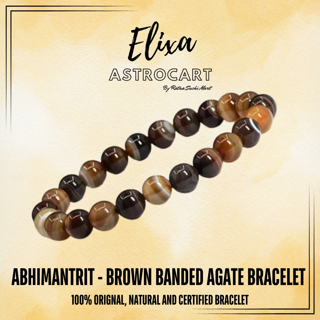 Brown Banded Agate Bracelet [Certified | Abhimantrit - Energized | 100% Original and Natural]