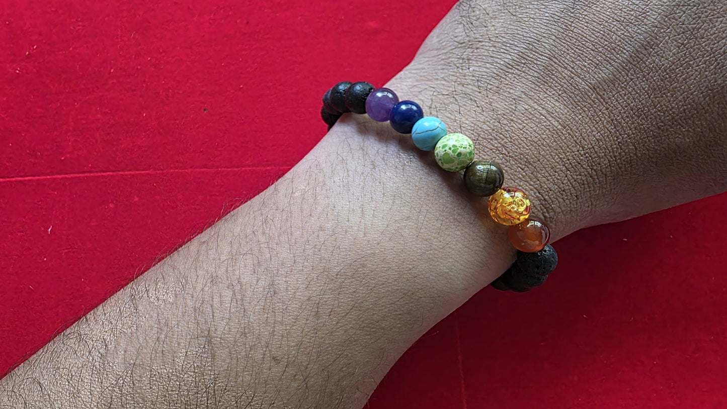Lava & 7 Chakra Bracelet [Certified | Abhimantrit - Energized | 100% Original and Natural]