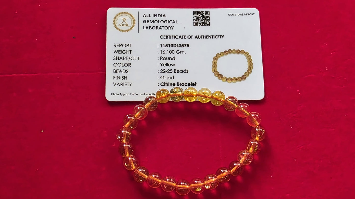 Citrine Bracelet [Certified | Abhimantrit - Energized | 100% Original and Natural]