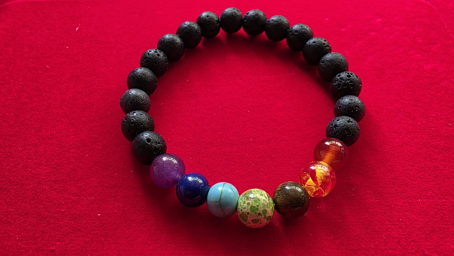 Lava & 7 Chakra Bracelet [Certified | Abhimantrit - Energized | 100% Original and Natural]