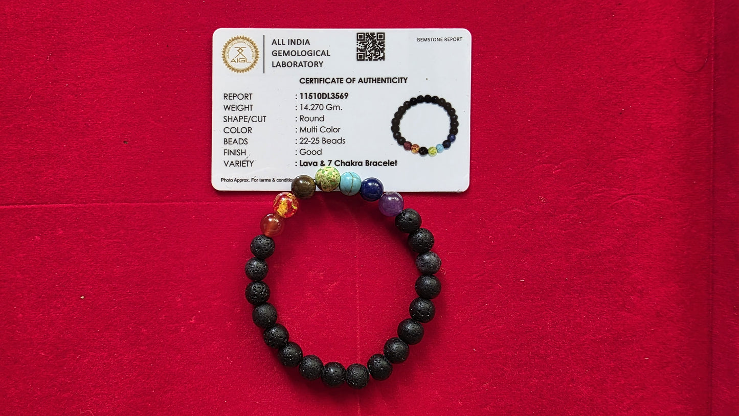 Lava & 7 Chakra Bracelet [Certified | Abhimantrit - Energized | 100% Original and Natural]