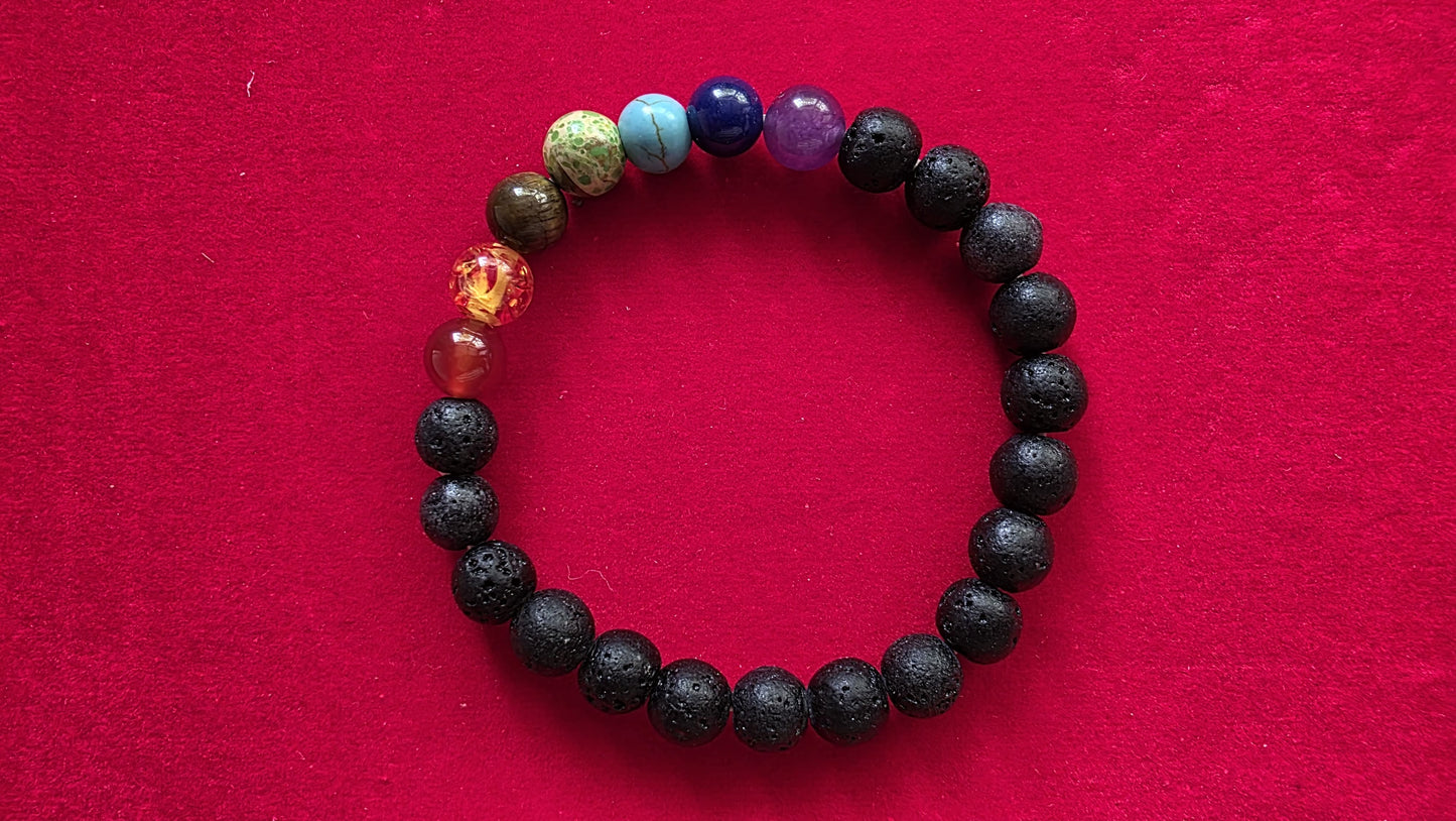 Lava & 7 Chakra Bracelet [Certified | Abhimantrit - Energized | 100% Original and Natural]