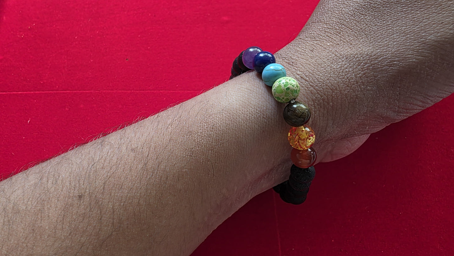 Lava & 7 Chakra Bracelet [Certified | Abhimantrit - Energized | 100% Original and Natural]