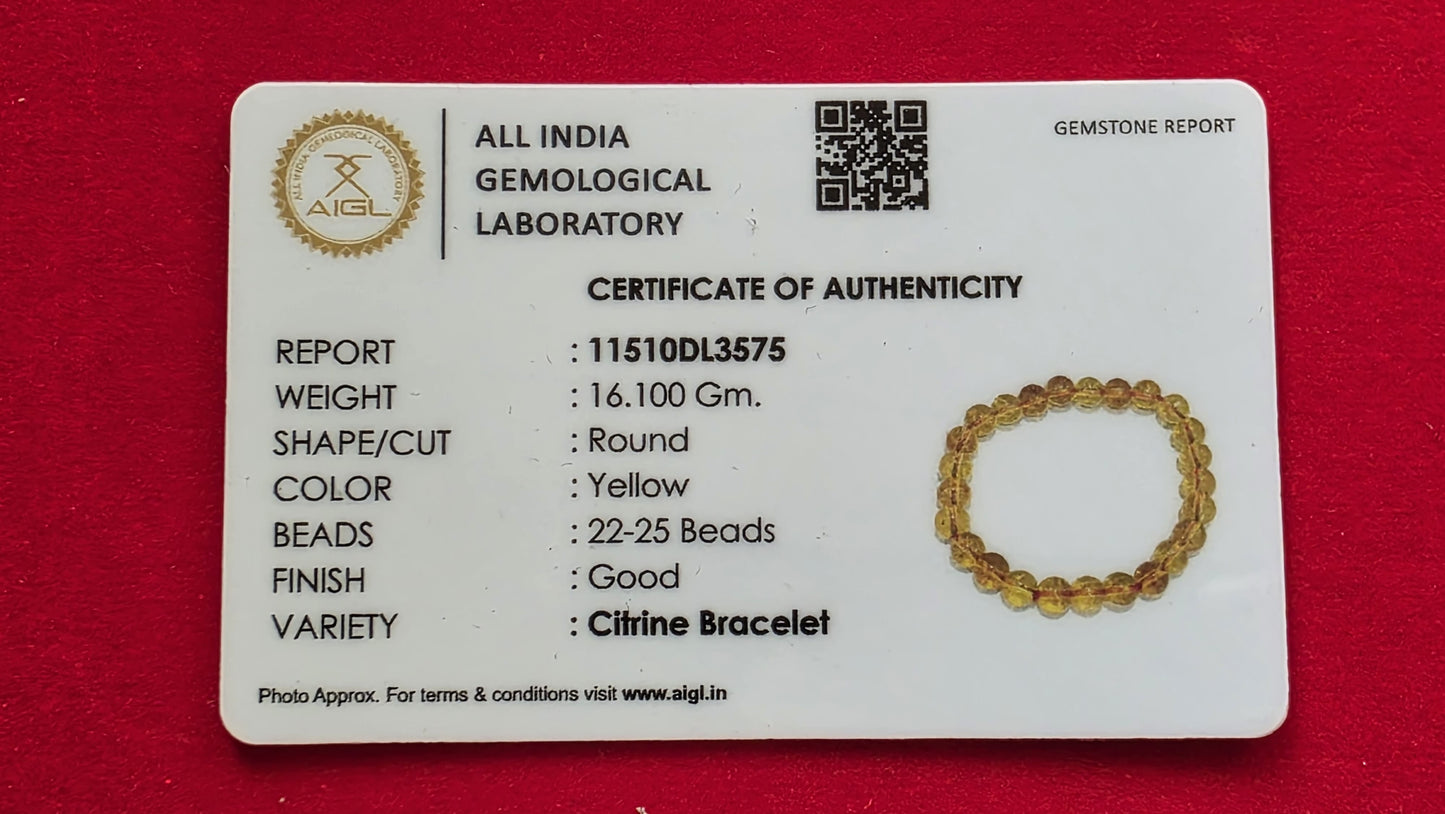 Citrine Bracelet [Certified | Abhimantrit - Energized | 100% Original and Natural]