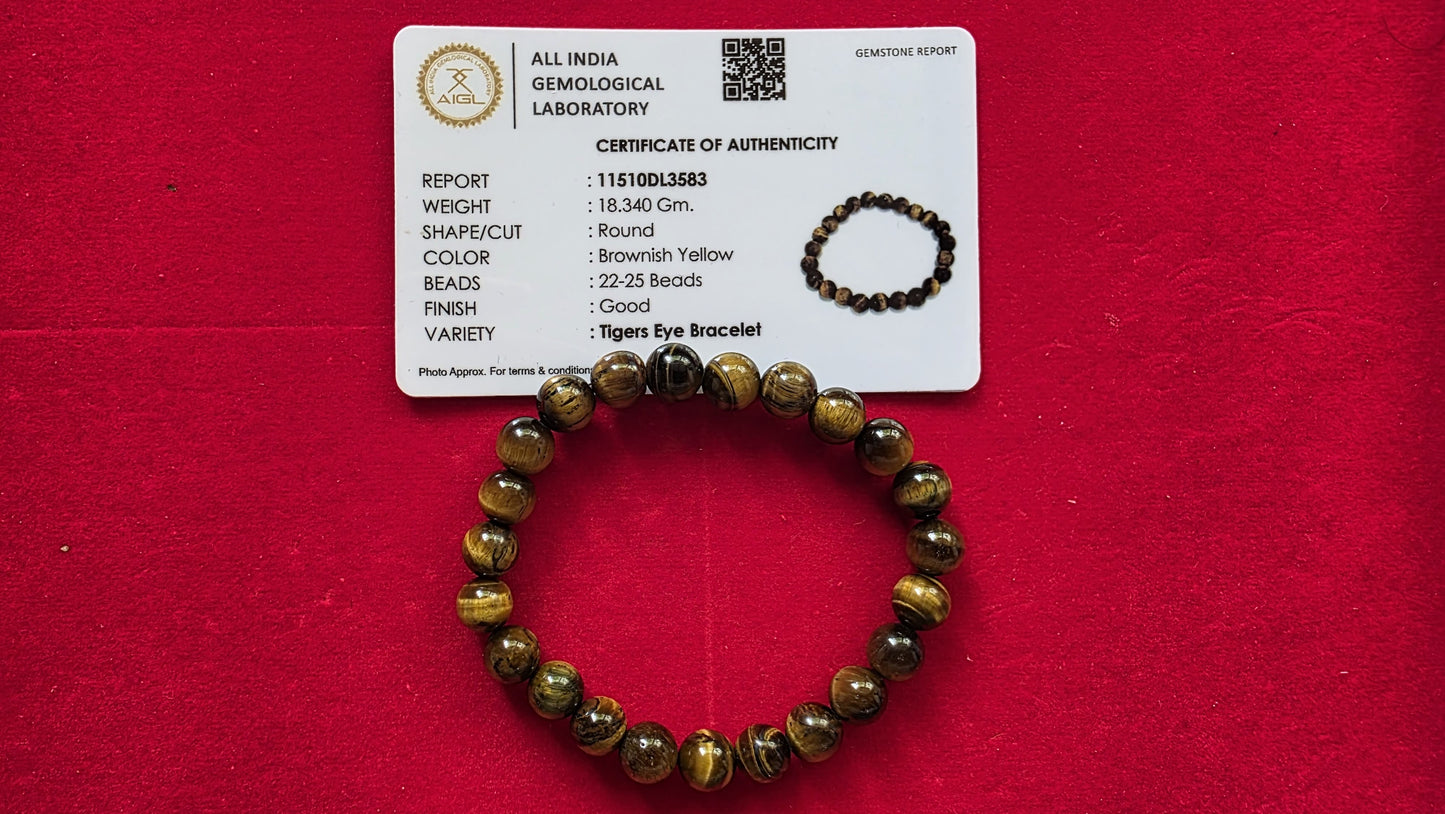 Brown Tigers Eye Bracelet [Certified | Abhimantrit - Energized | 100% Original and Natural]