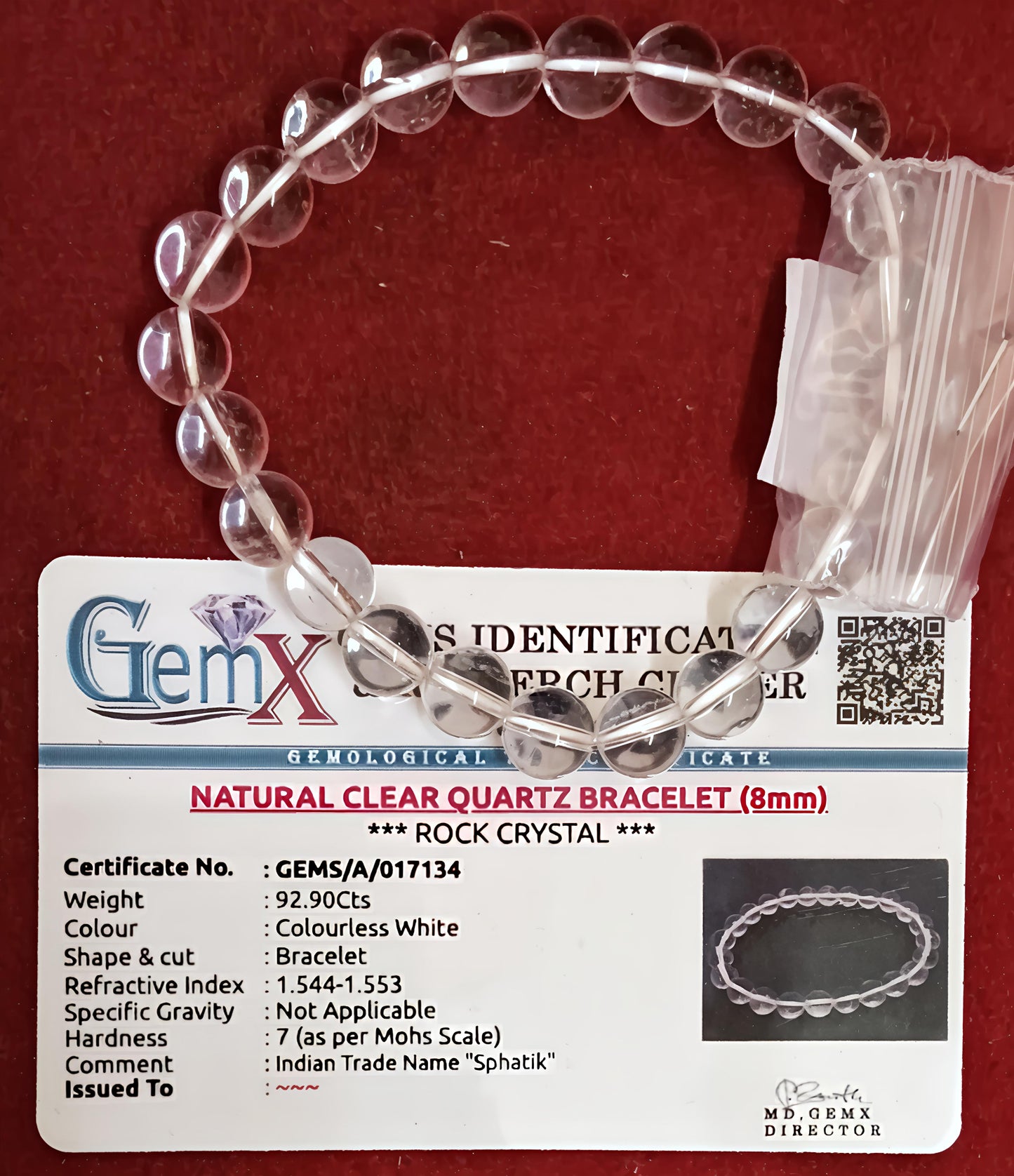 Clear Quartz Bracelet [Certified | Abhimantrit - Energized | 100% Original and Natural]