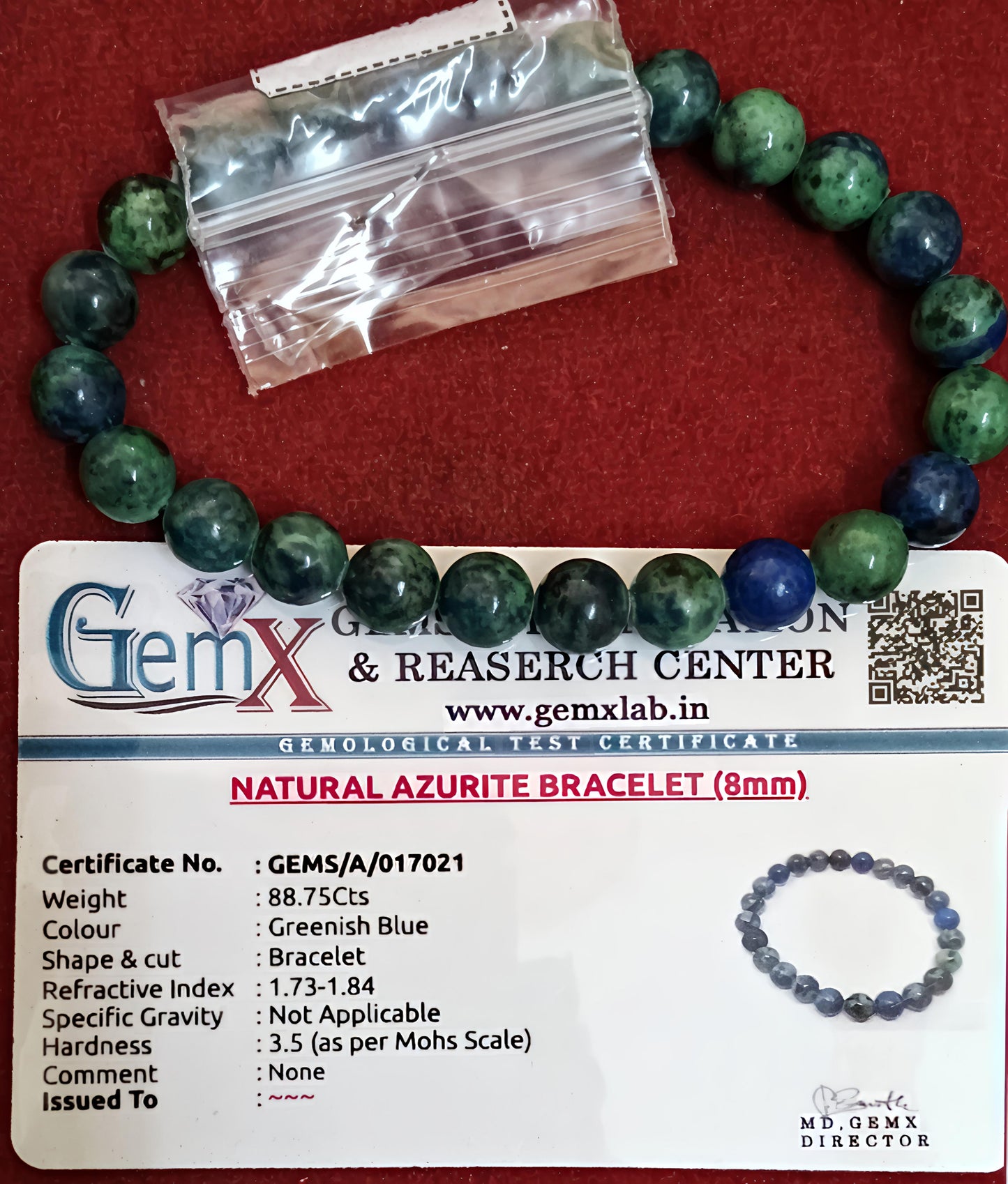 Azurite Bracelet [Certified | Abhimantrit - Energized | 100% Original and Natural]