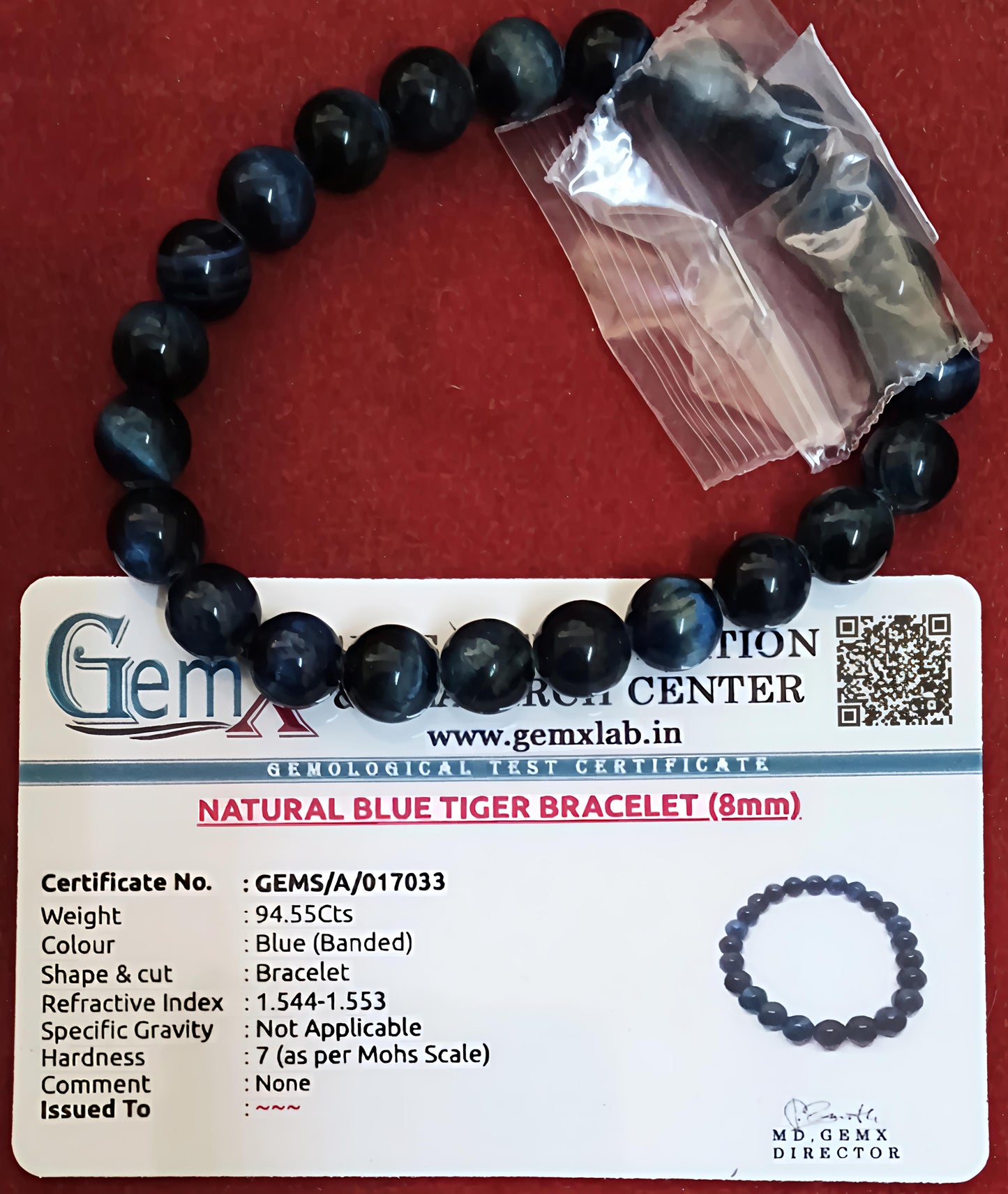 Blue Tigers Eye Bracelet [Certified | Abhimantrit - Energized | 100% Original and Natural]