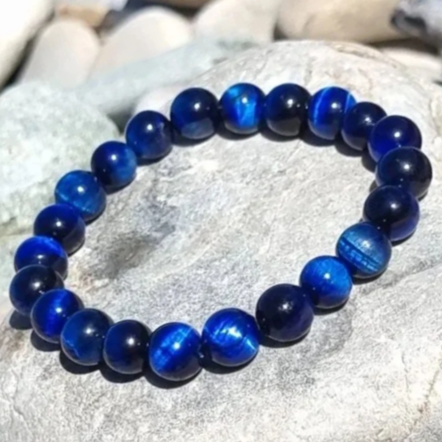 Blue Tigers Eye Bracelet [Certified | Abhimantrit - Energized | 100% Original and Natural]