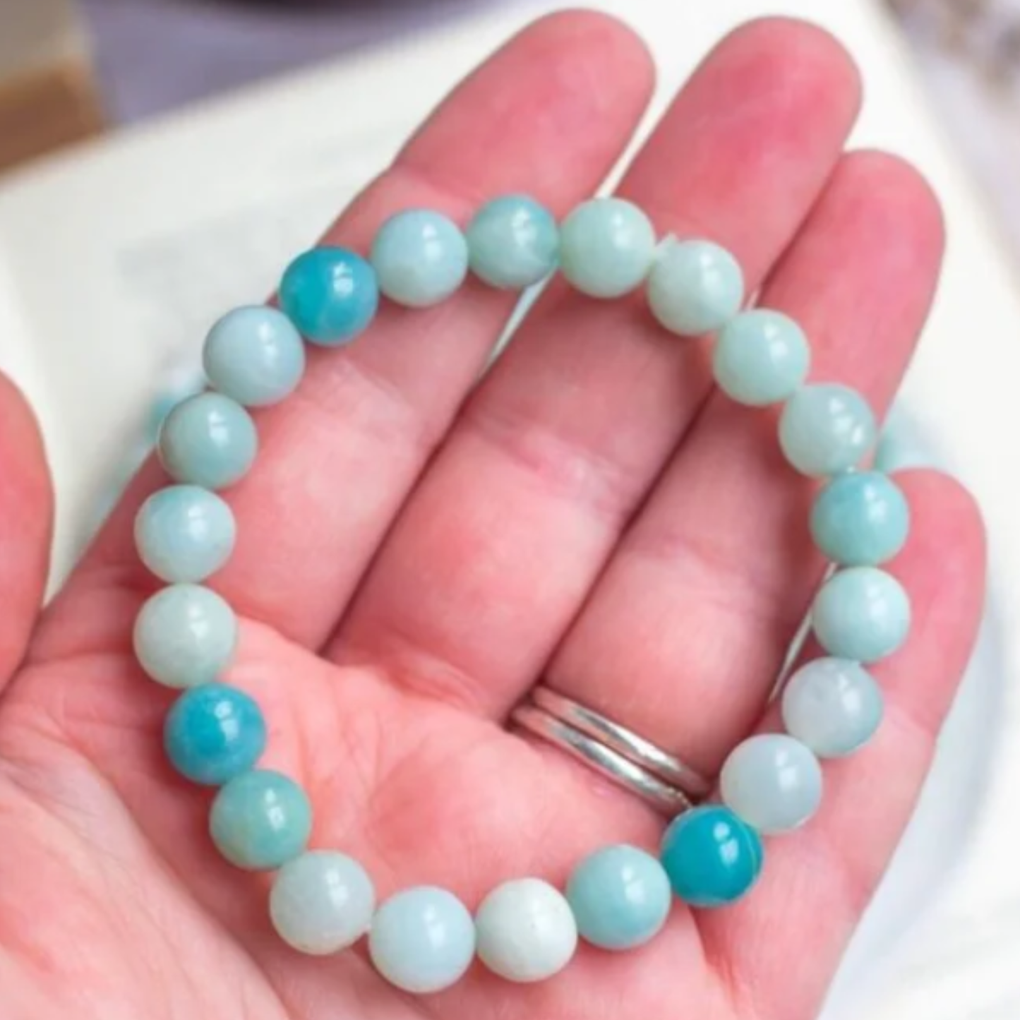 Amazonite Bracelet [Certified | Abhimantrit - Energized | 100% Original and Natural]