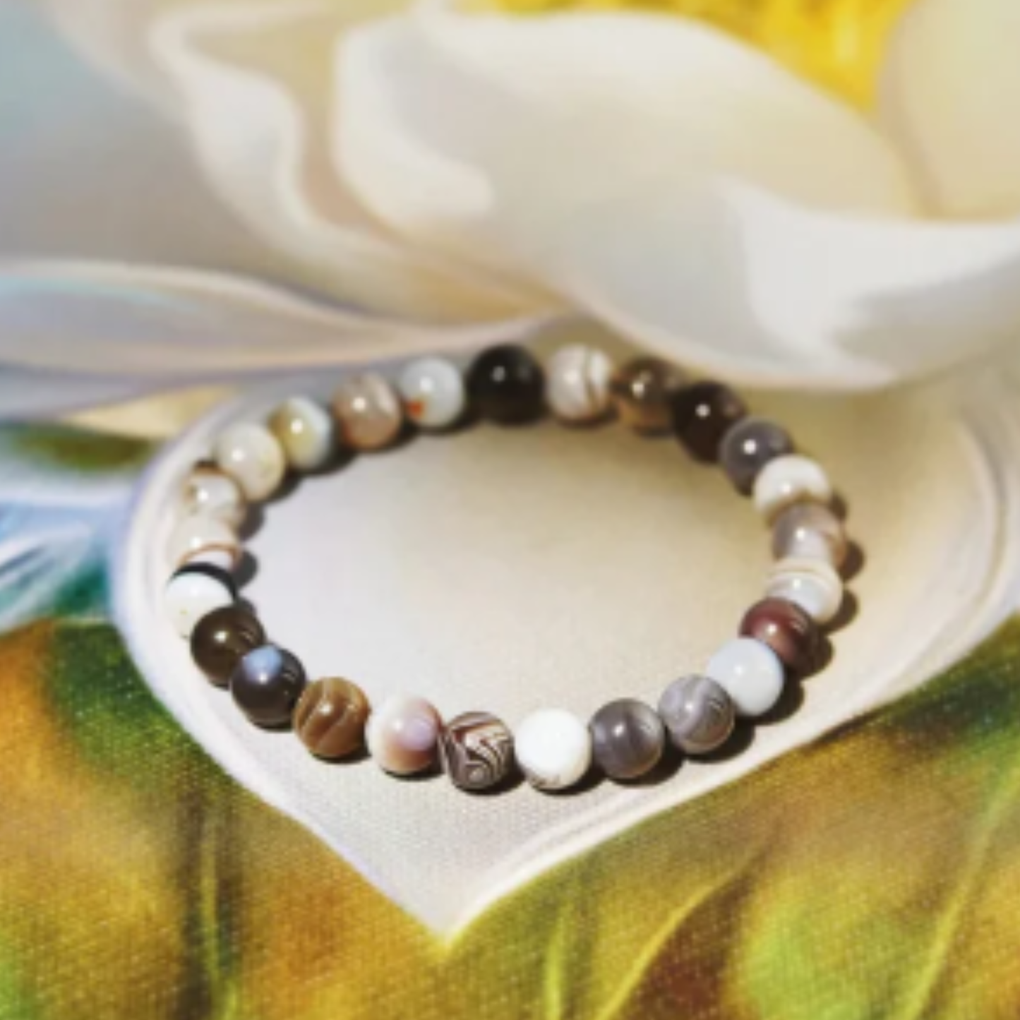 Botswana Agate Bracelet [Certified | Abhimantrit - Energized | 100% Original and Natural]