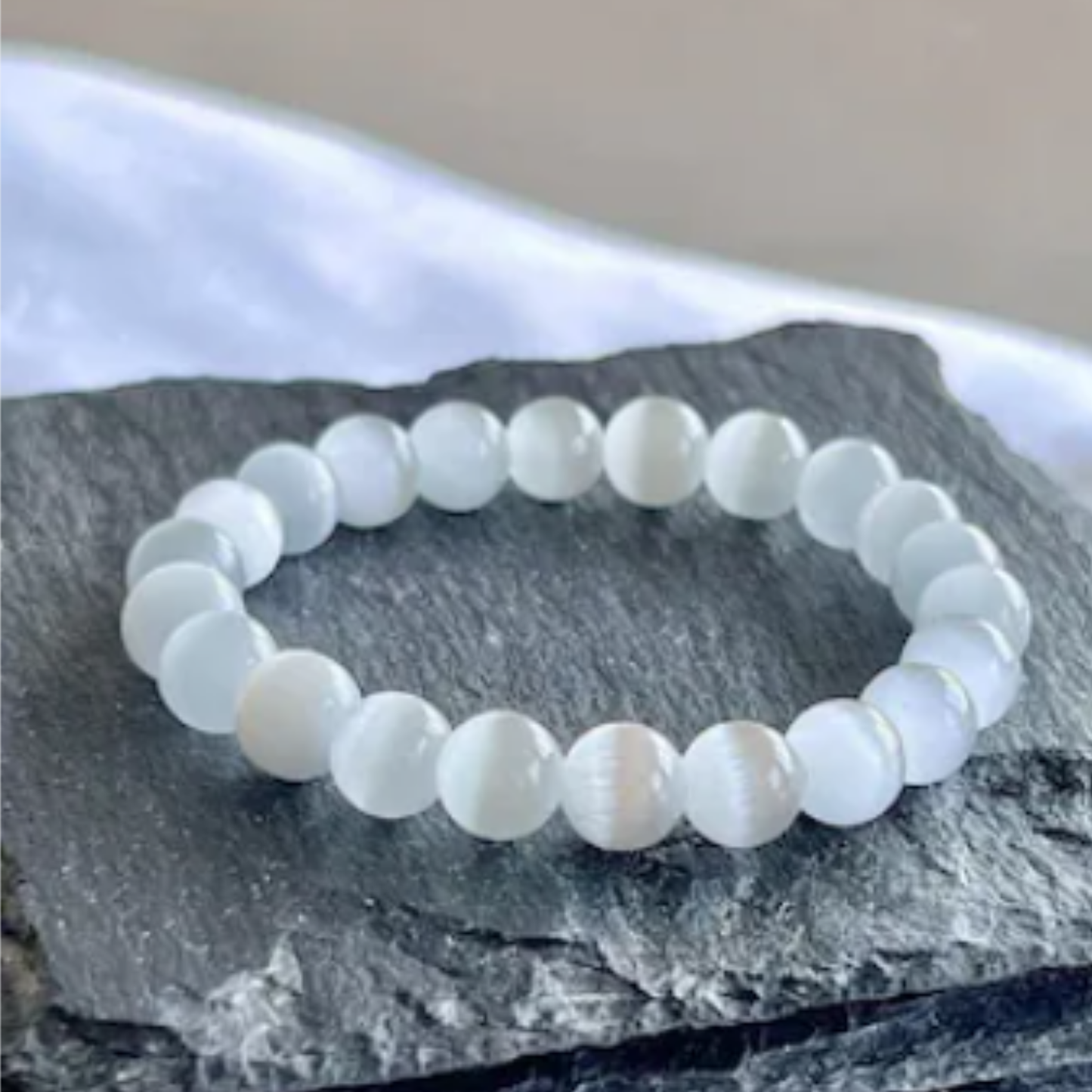 Selenite Bracelet [Certified | Abhimantrit - Energized | 100% Original and Natural]
