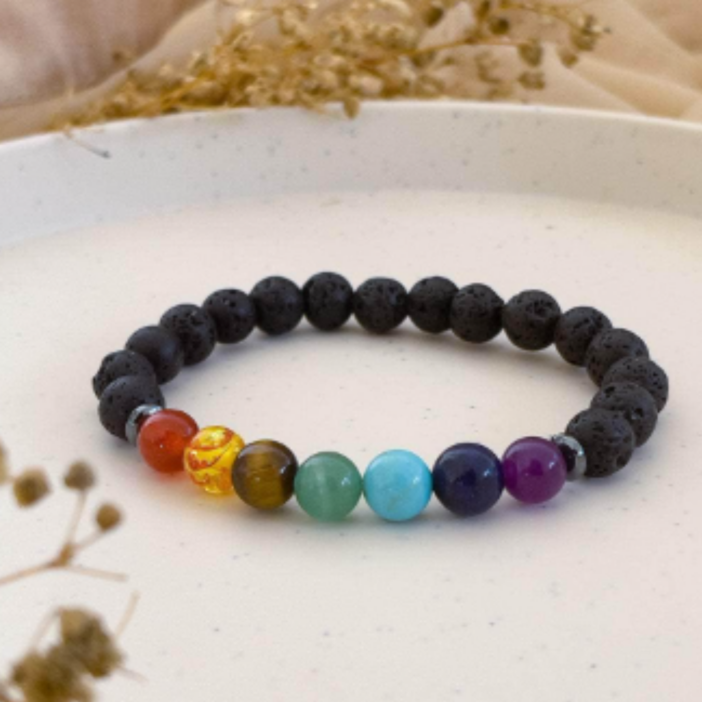 Lava & 7 Chakra Bracelet [Certified | Abhimantrit - Energized | 100% Original and Natural]