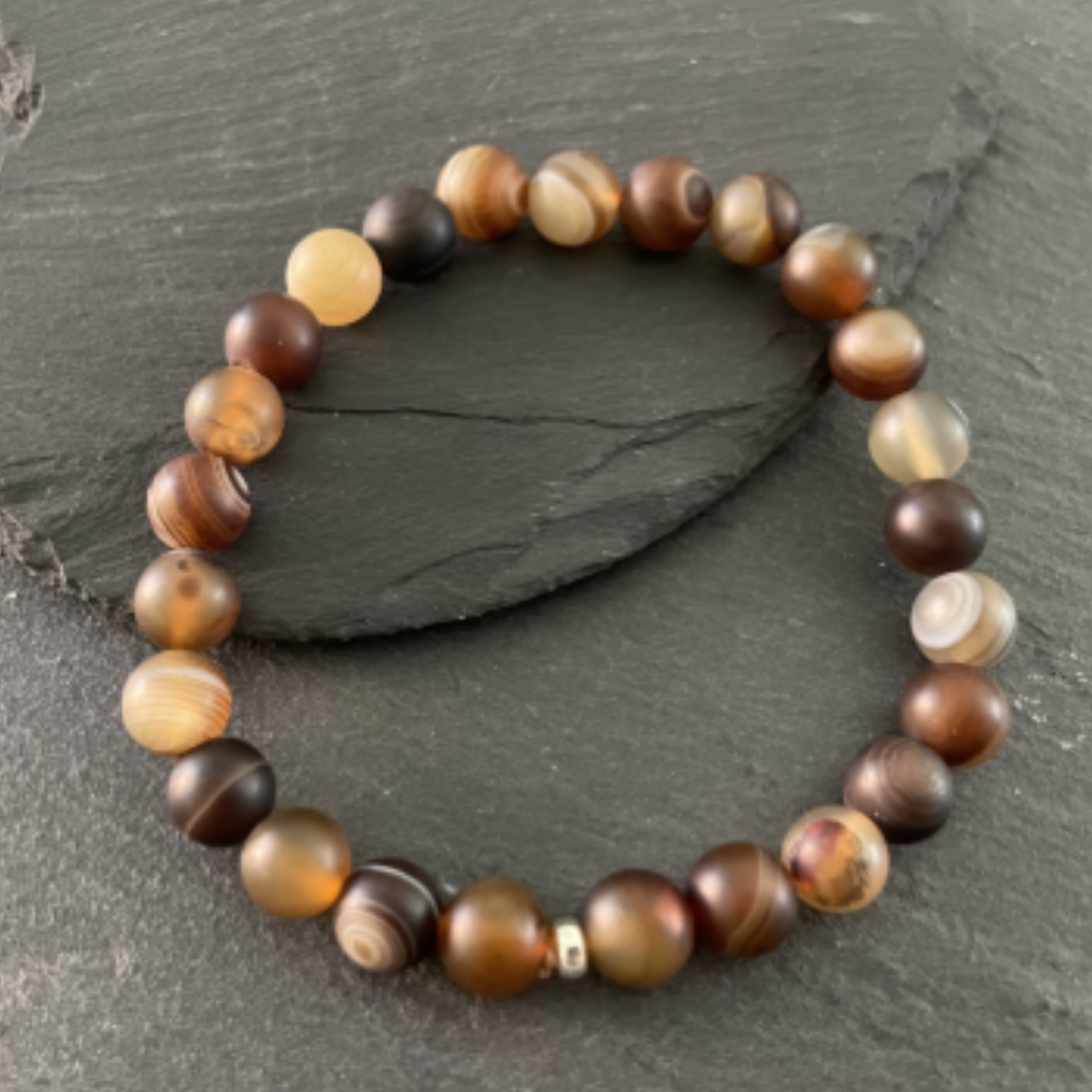 Brown Banded Agate Bracelet [Certified | Abhimantrit - Energized | 100% Original and Natural]