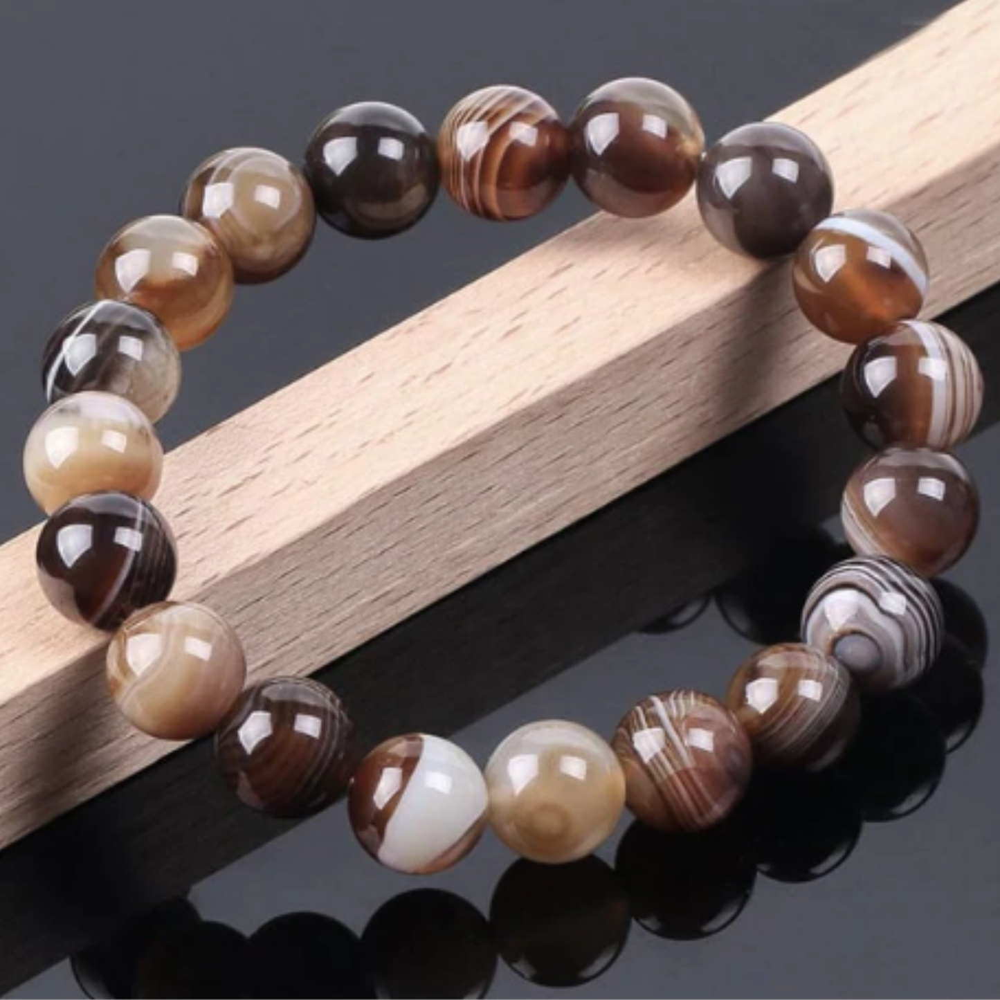 Brown Banded Agate Bracelet [Certified | Abhimantrit - Energized | 100% Original and Natural]