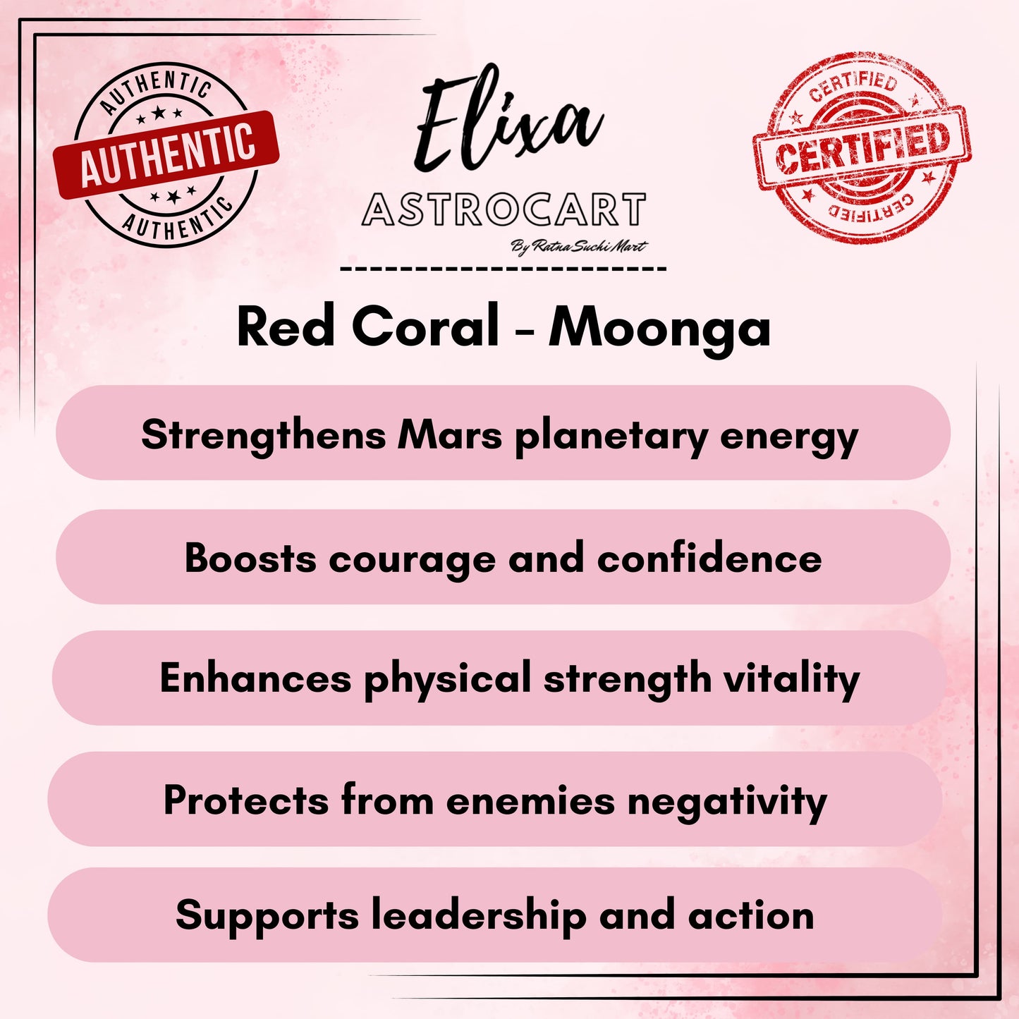 Red Coral Stone - Moonga [Certified | Abhimantrit - Energized| 100% Original and Natural]