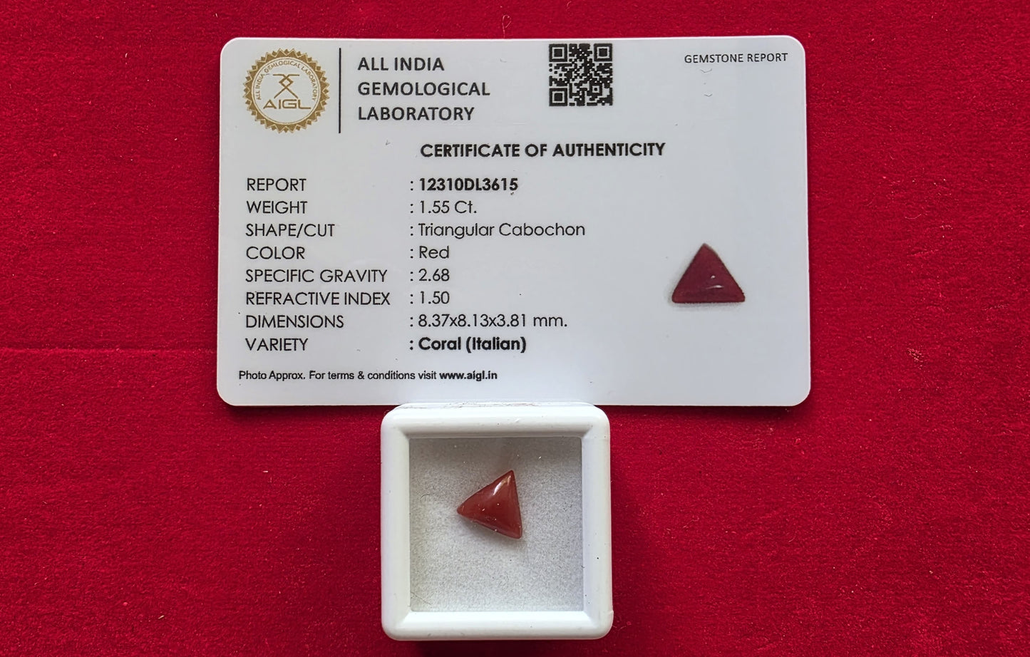 Triangular Red Coral (Moonga) – Powerful Mars Gemstone for Strength, Courage & Protection | Lab Certified | Natural | 100% Original