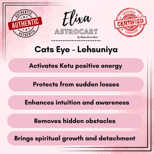 Cat's Eye Stone - Lehsunia [Certified | Abhimantrit - Energized| 100% Original and Natural]
