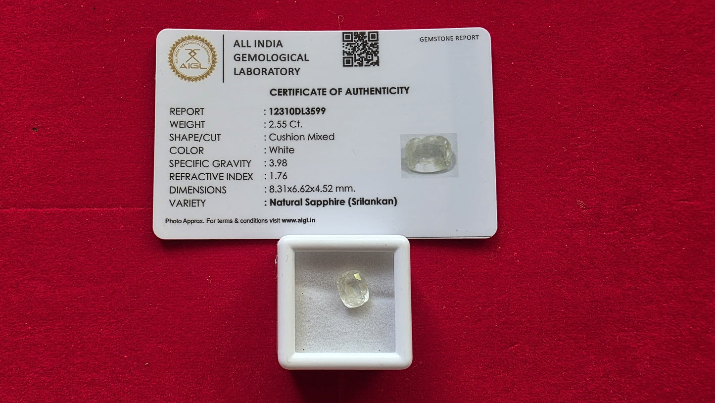 White Sapphire (Safed Pukhraj) – Powerful Venus Gemstone for Love, Luxury & Prosperity | Lab Certified | Natural | 100% Original